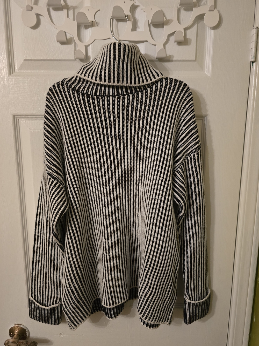 Revamped Black & White Striped Cowl Neck Sweater